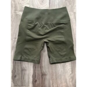 AUROLA Seamless Scrunch Butt Biker‎ Shorts Olive Green Size S 5" Inseam Gym Yoga